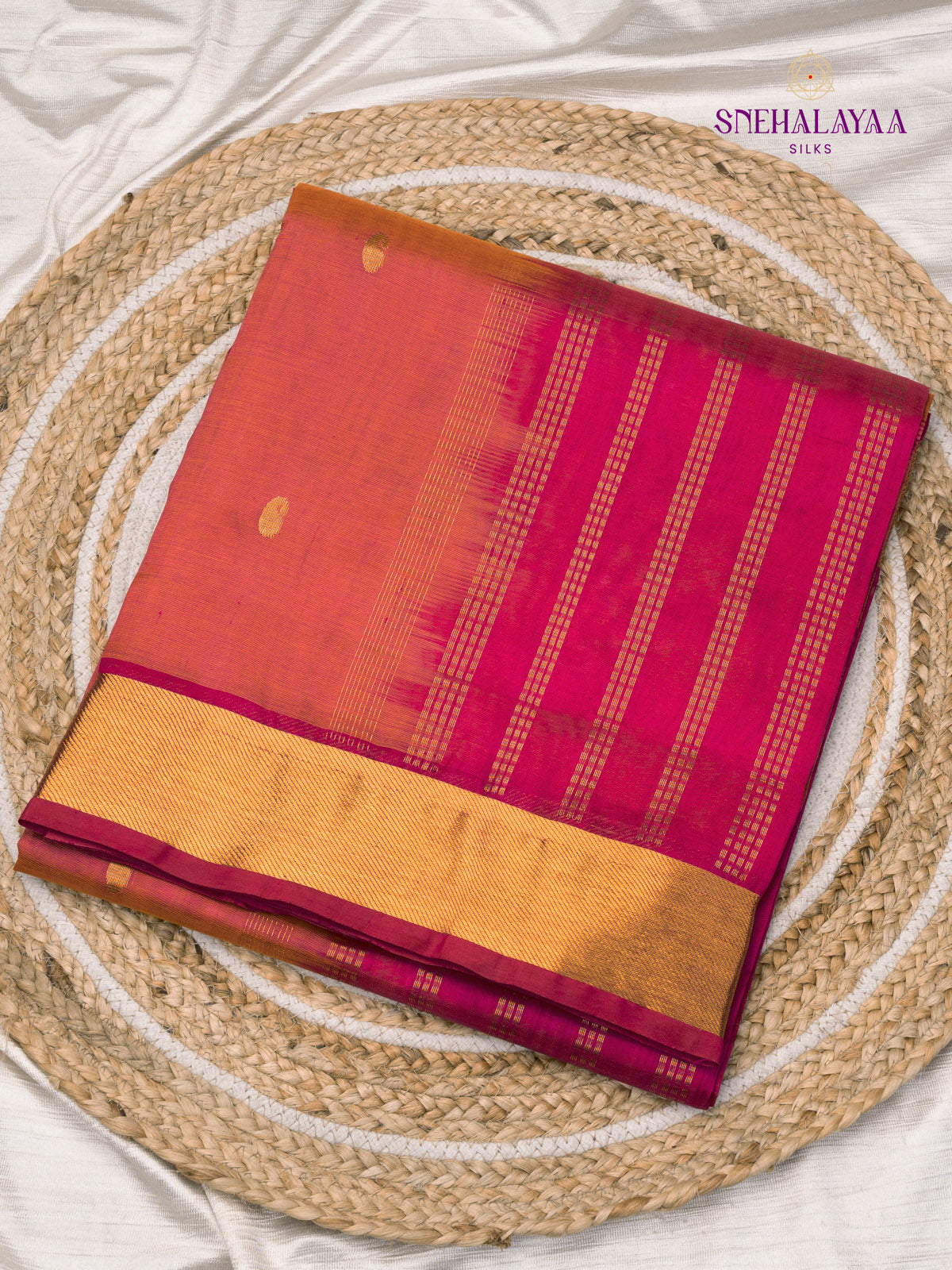 Rust Orange Kanchi Silk Cotton Saree