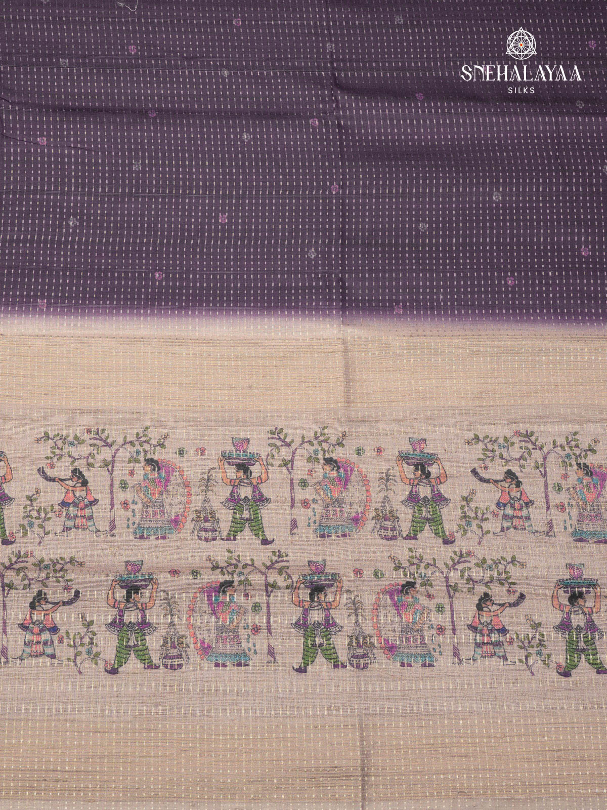 Rich Purple Floral Printed Tussar Saree