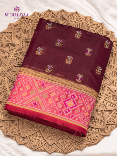 Burgundy Ikat Silk Saree
