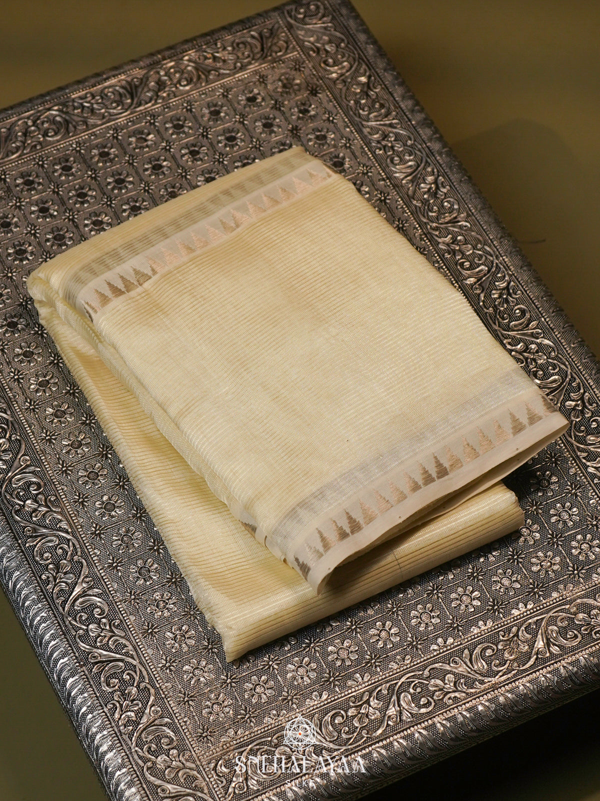 Cream Mangalagiri Silk Cotton Saree