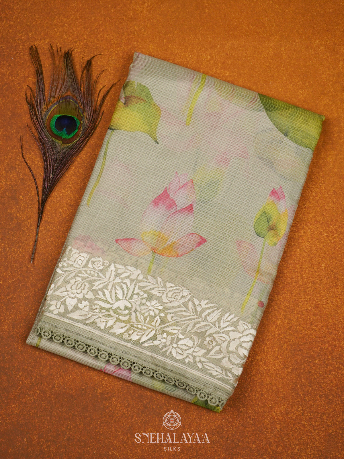 Pale Green Kota Embroidery Saree