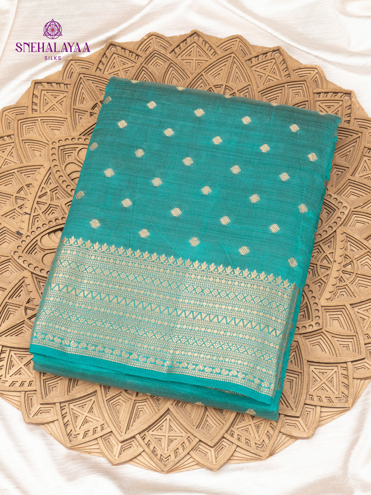 Teal Blue Raw Silk Saree