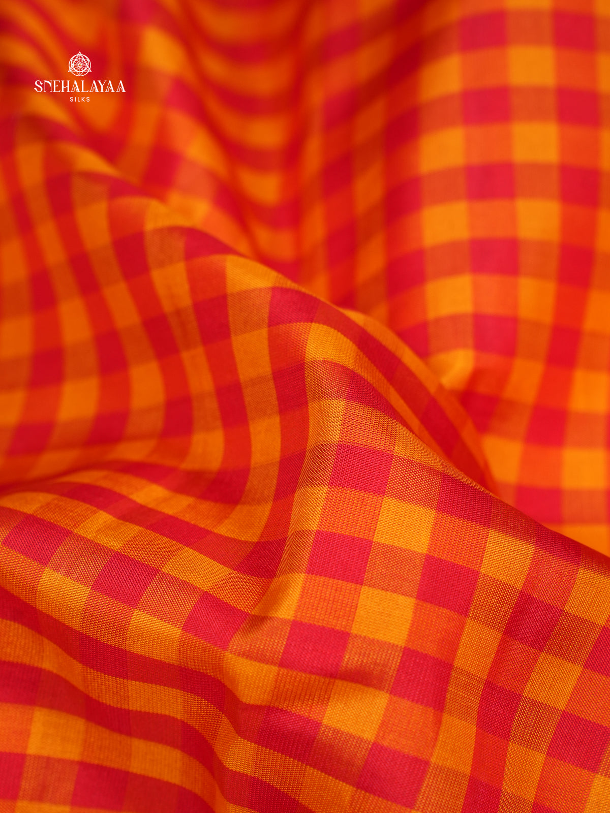 Orange Checks Kanjivaram Silk Saree