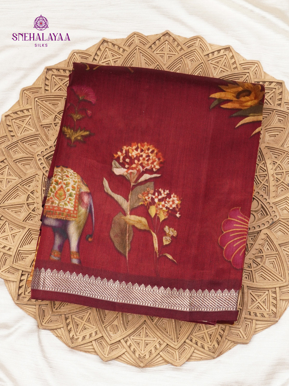 Maroon Chiniya Silk Saree
