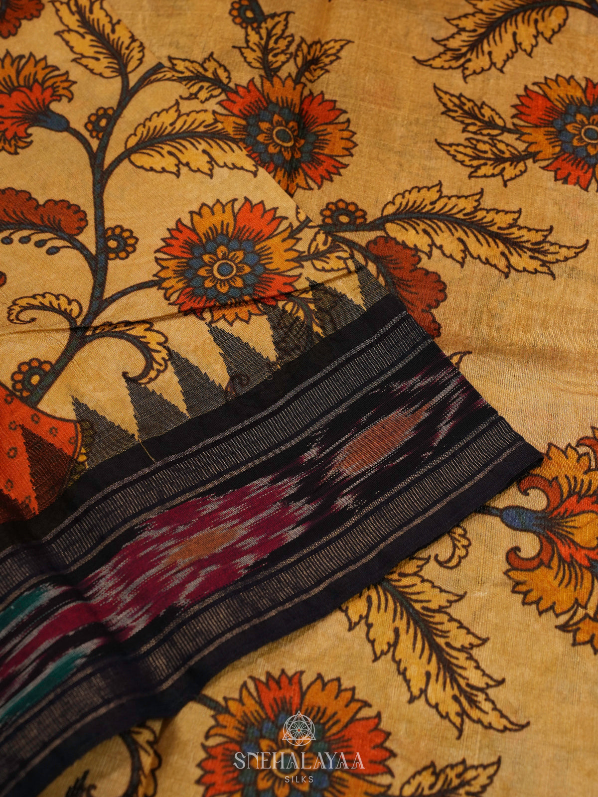 Beige Munga Tussar Saree with Black Border