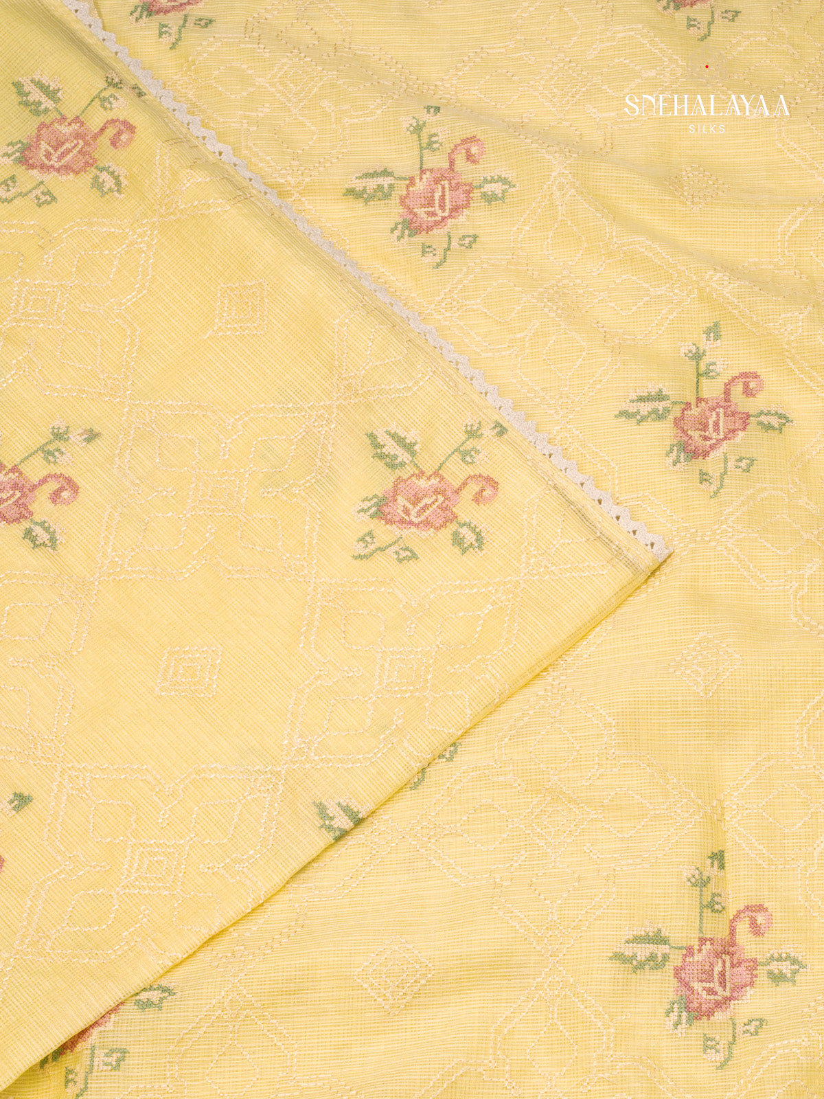 Yellow Kota Embroidery Saree