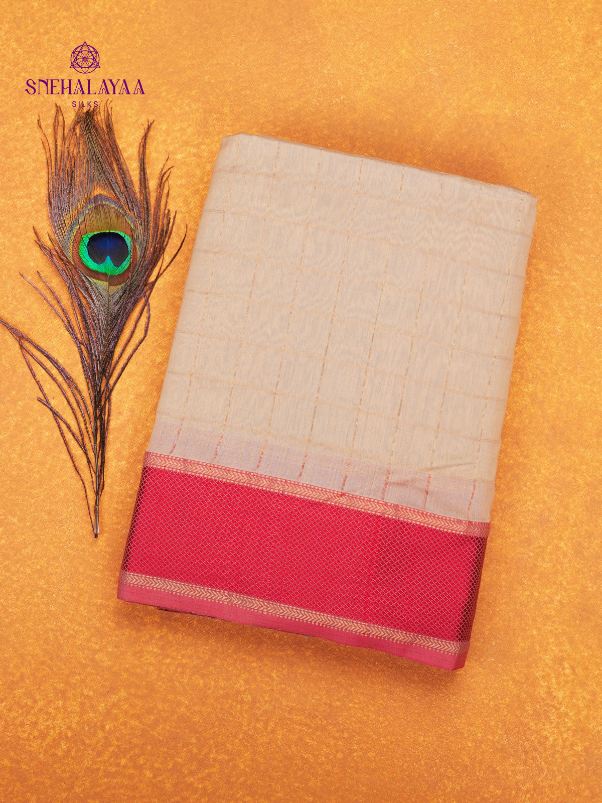 Beige Maheshwari Silk Cotton Saree