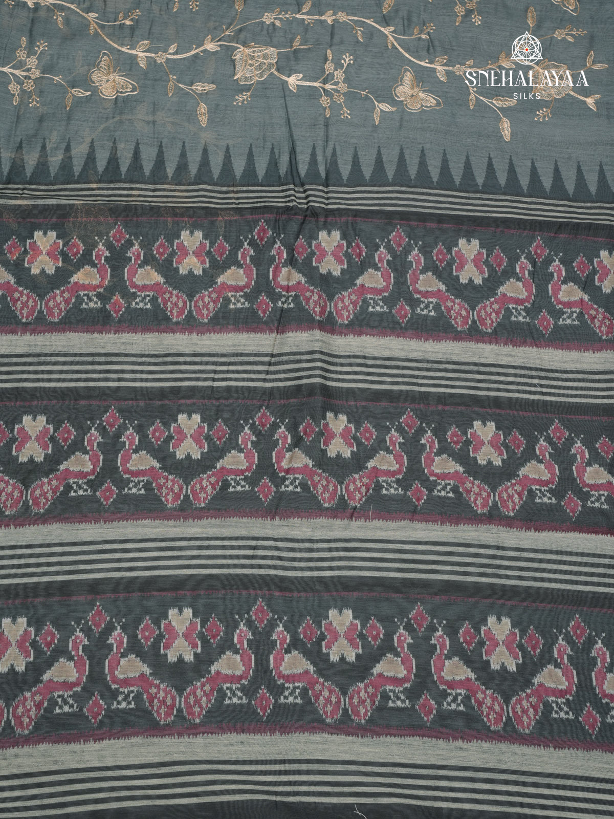 Grey Linen Embroidery Saree