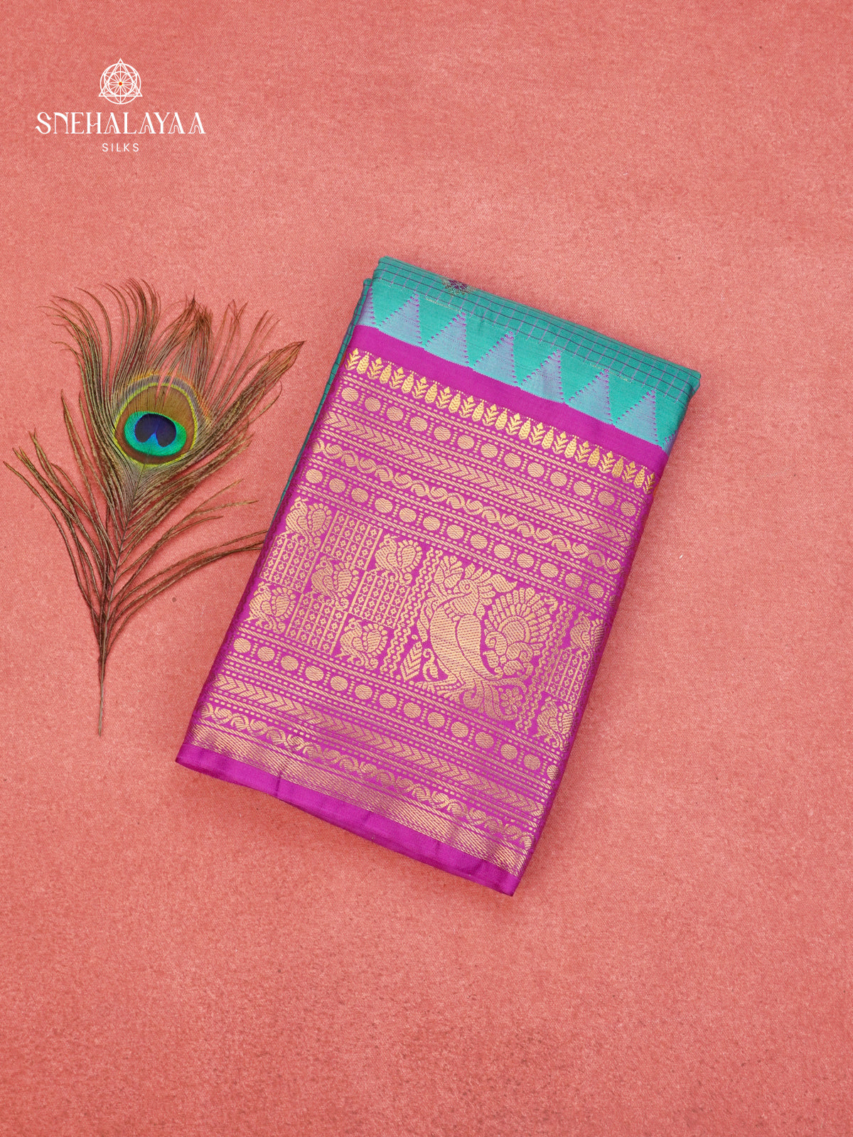 Teal Blue Gadwal Silk Saree