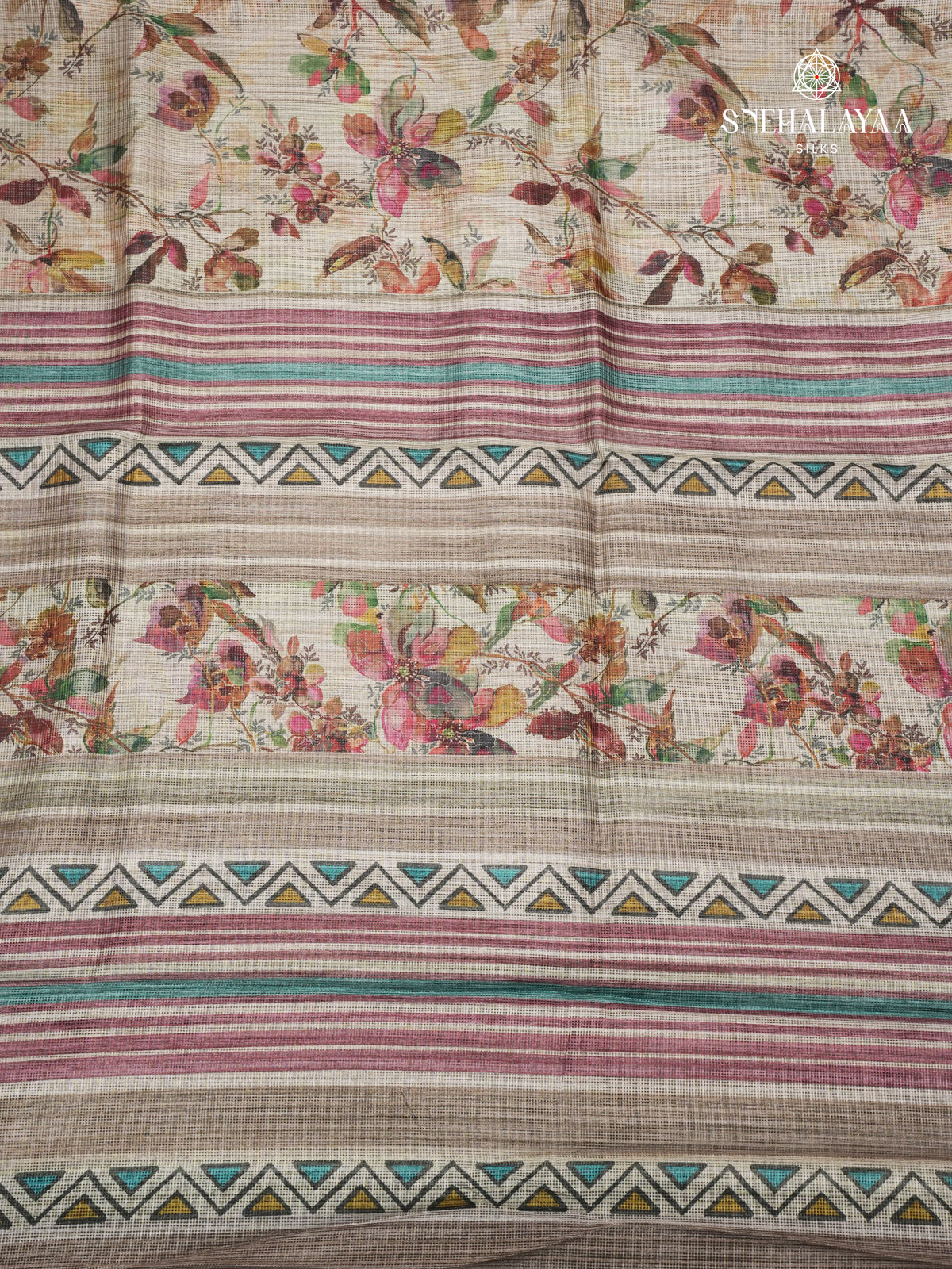 Beige Printed Kota Saree