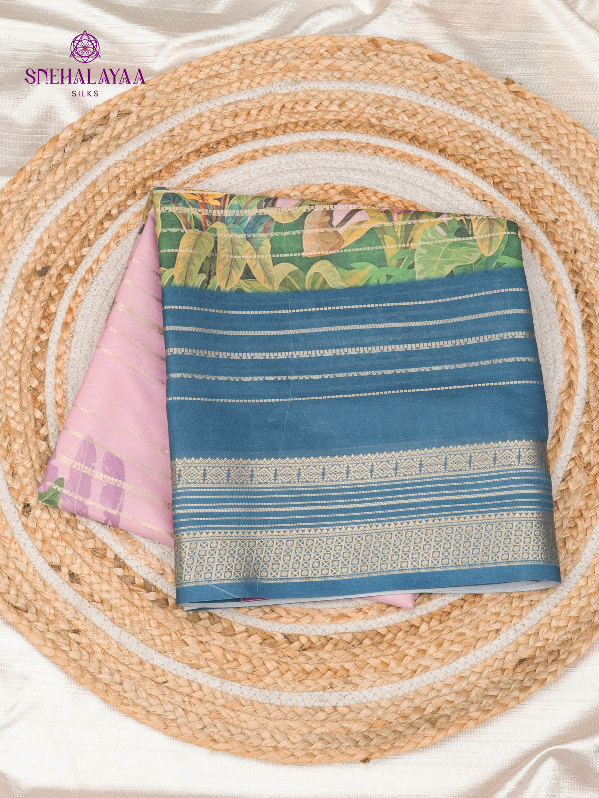 Pale Pink Printed Mysore Silk Saree