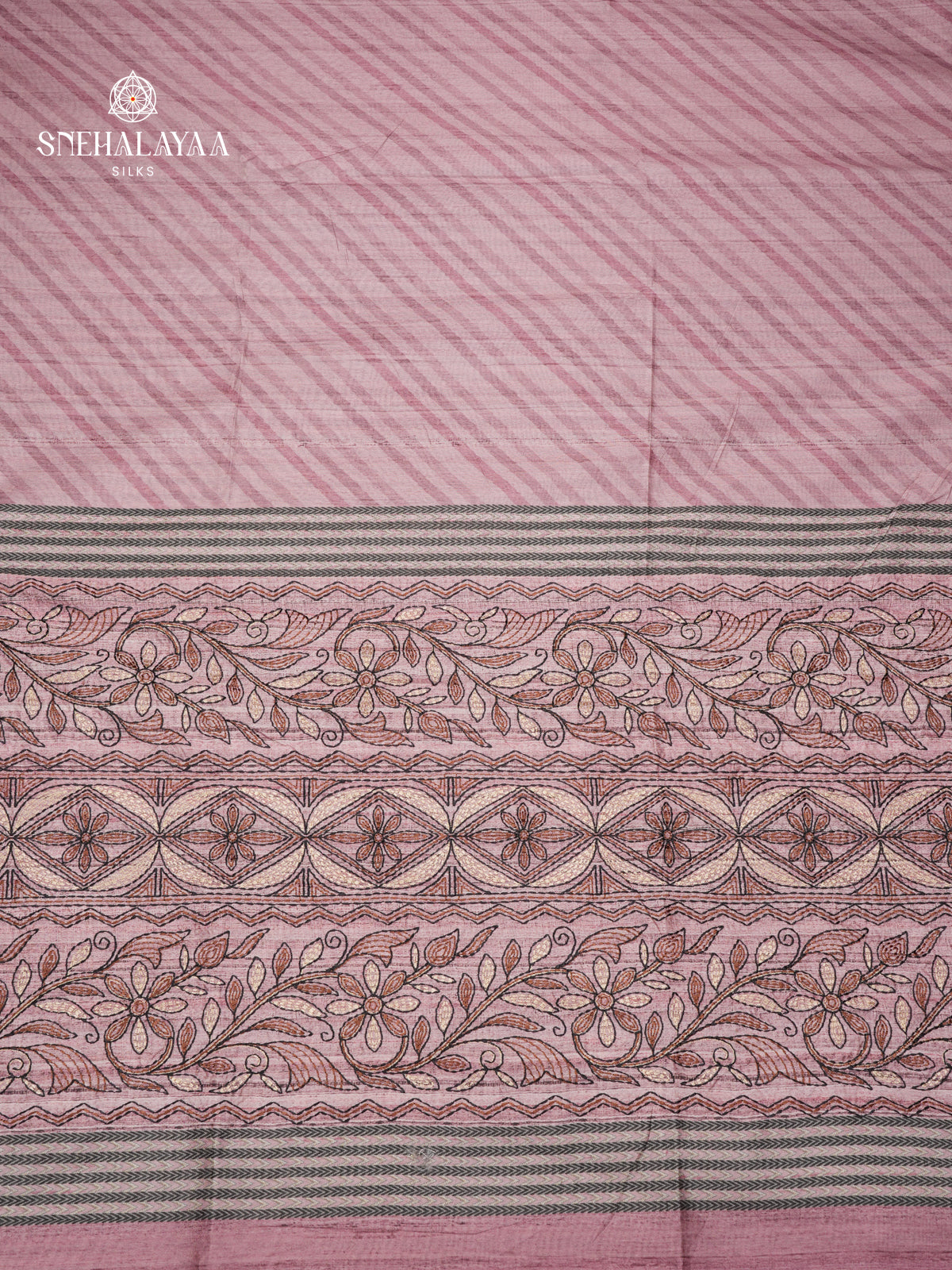 Mauve Pink Tussar Embroidery Saree