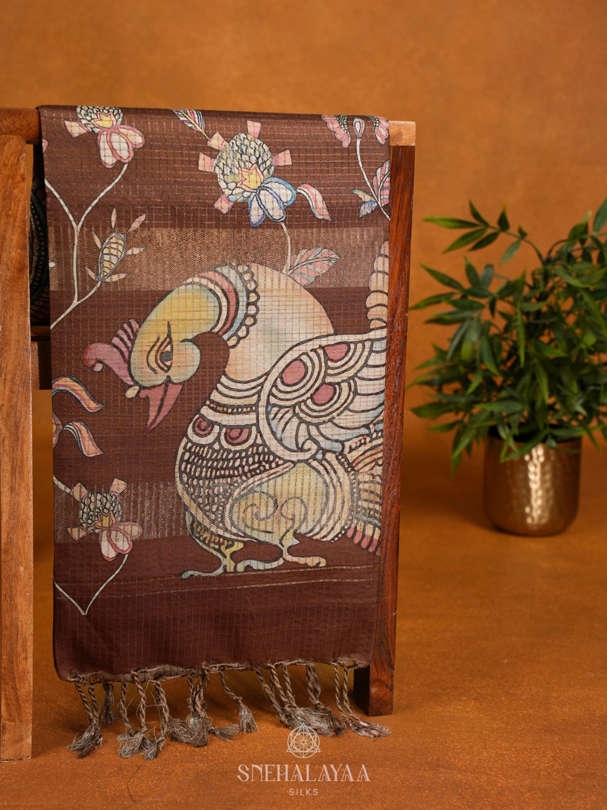 Brown Tussar Saree with Floral Prints