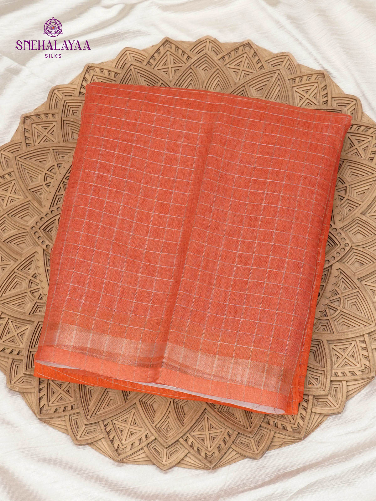 Rust Orange Linen Saree