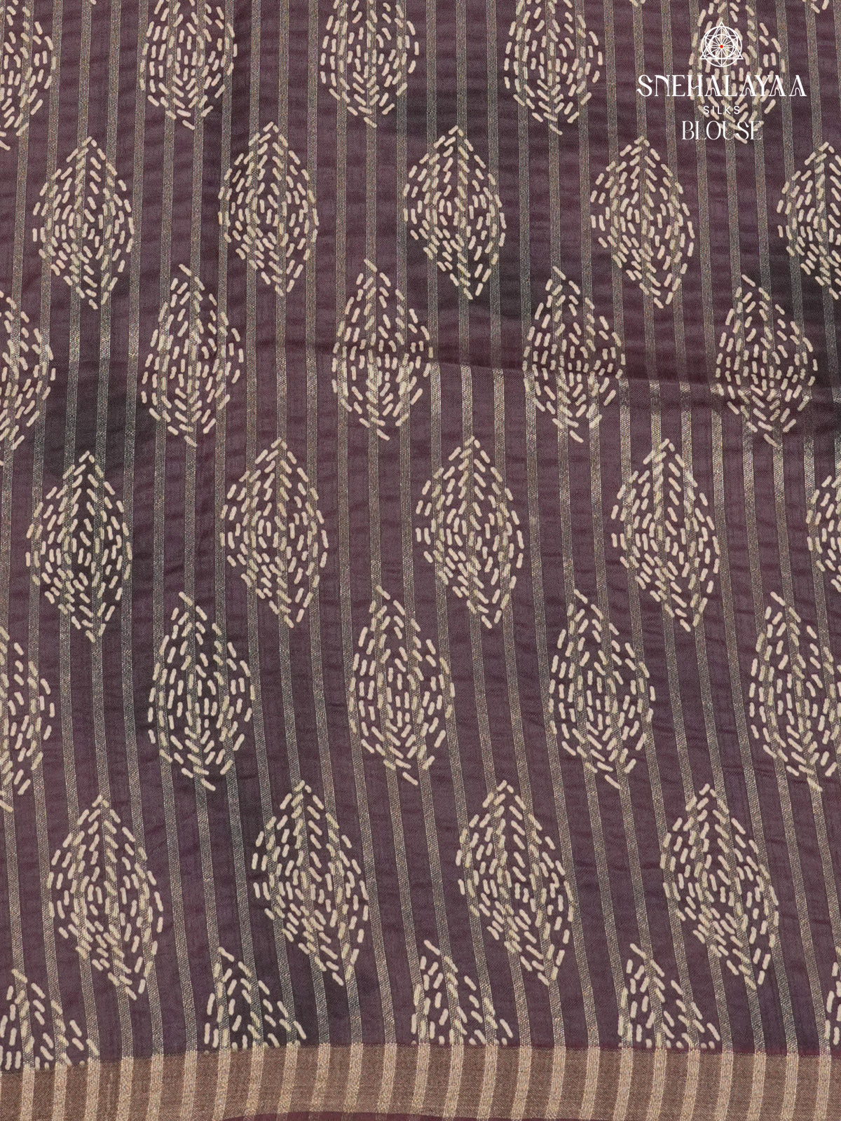 Aubergine Floral Printed Tussar Saree