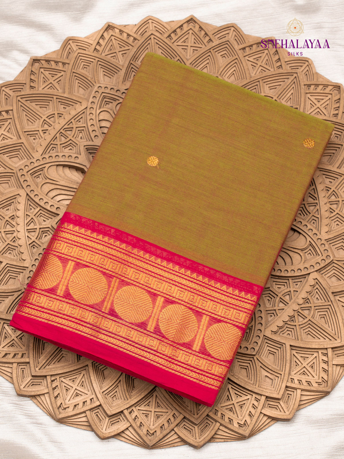 mustard Green Chettinad Cotton Saree