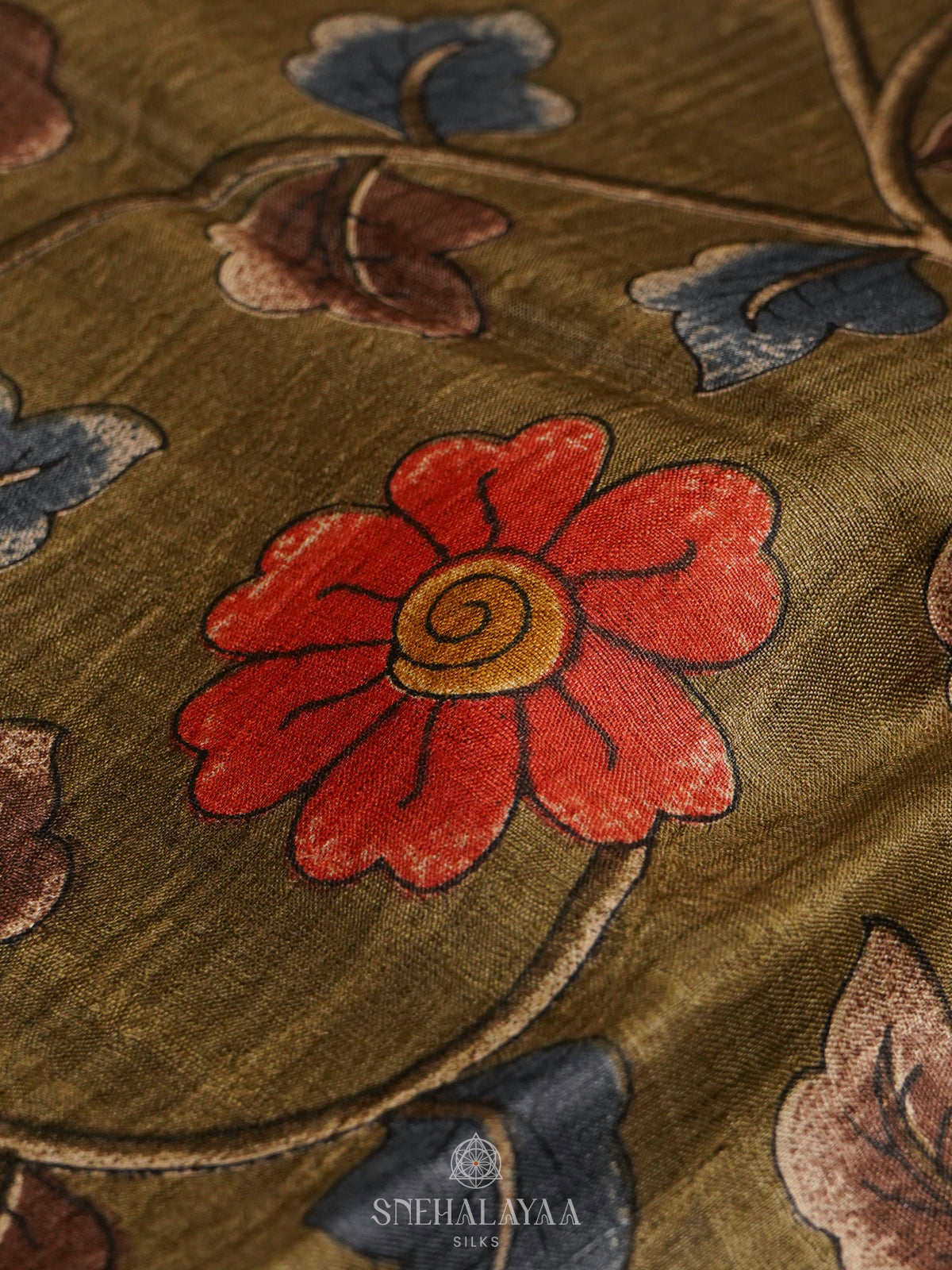 Olive Green Tussar Saree