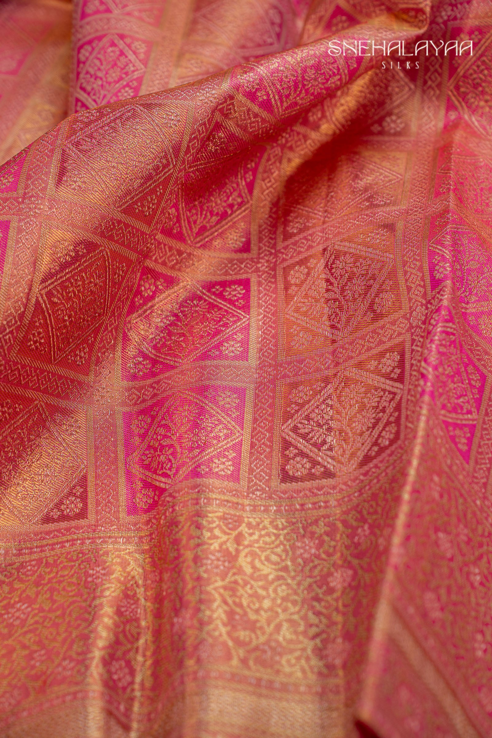 Punch Pink Kancheevaram Tissue Silk Saree