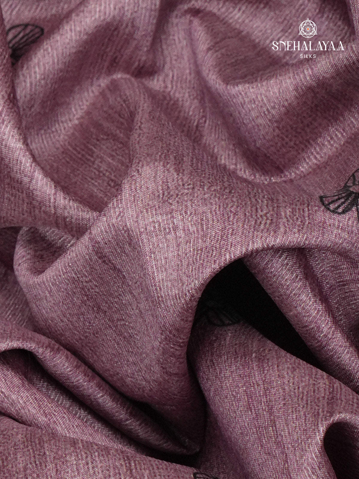 Mauve Rose Floral Printed Tussar Saree