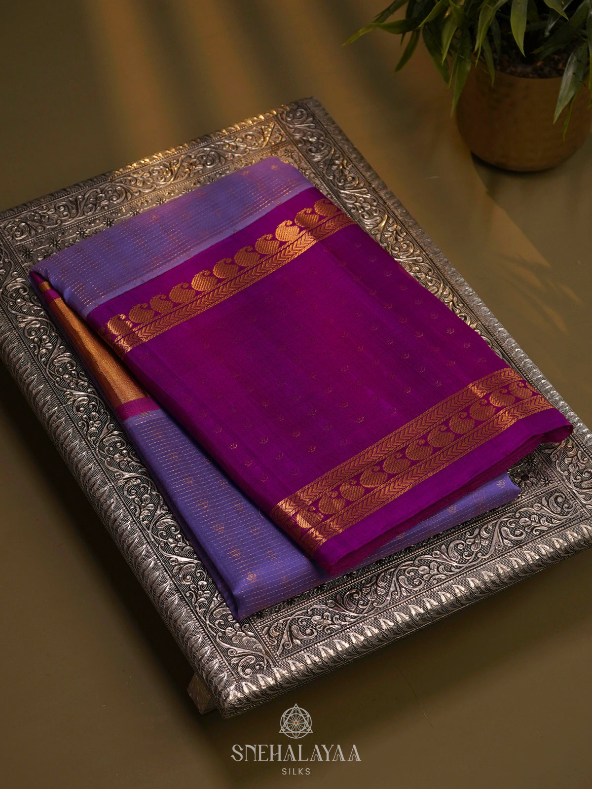 Purple Kuppadam Silk Cotton Saree with Magenta Border