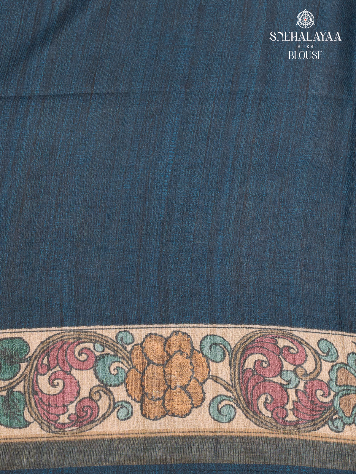 Navy Blue Printed Tussar Saree