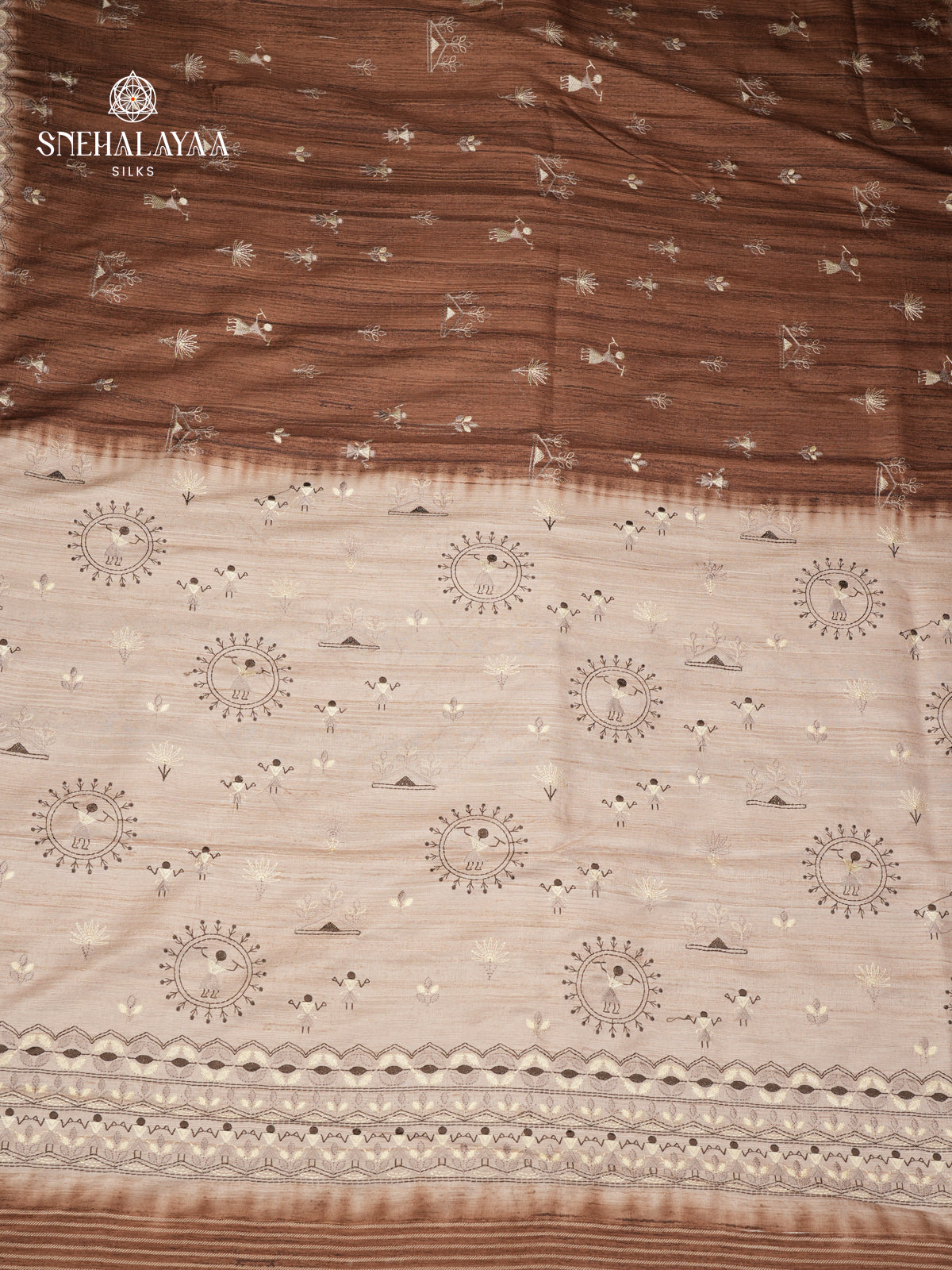 Brown Tussar Embroidery Saree
