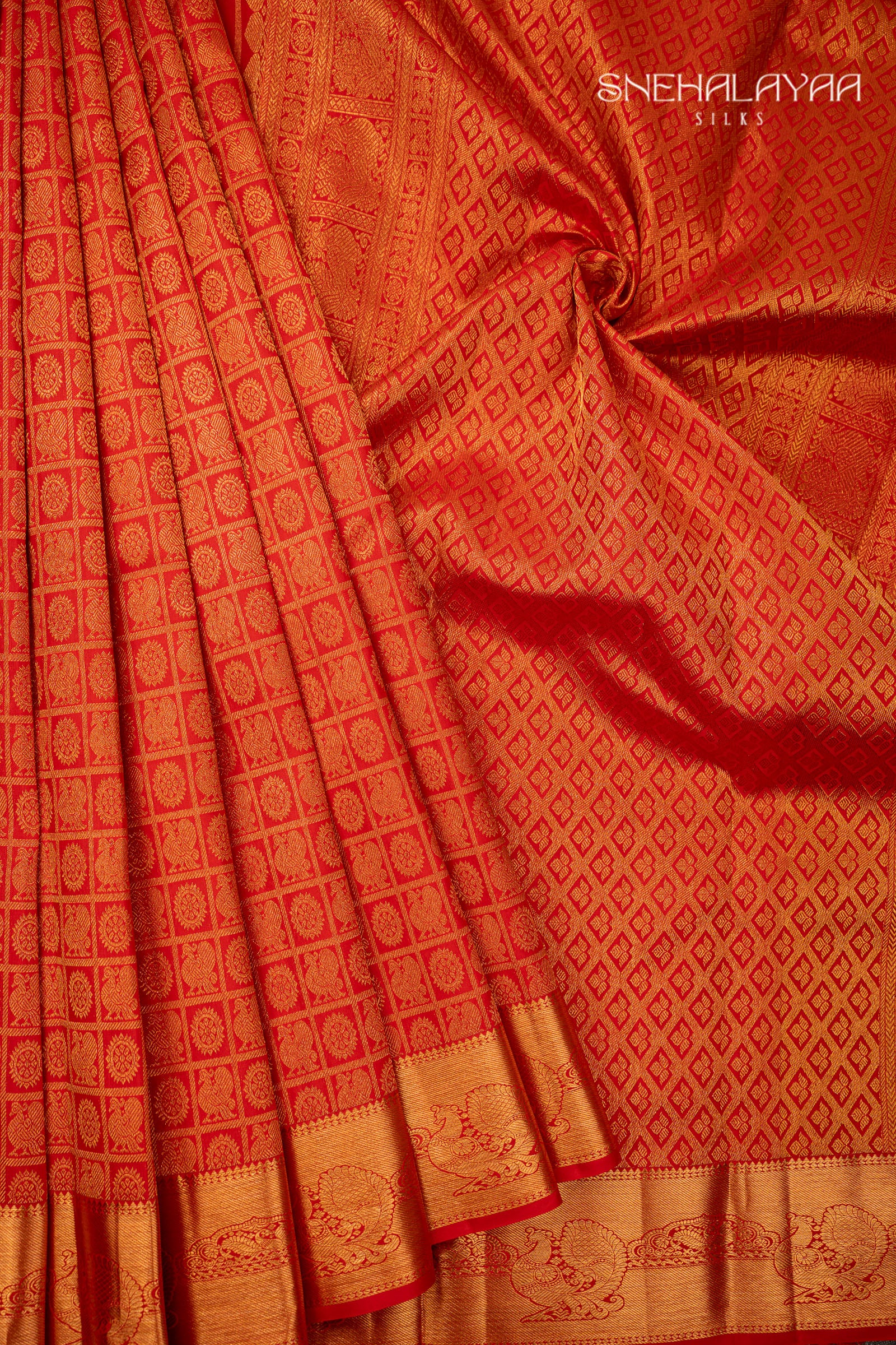 Vermilion Red Kancheevaram Silk Saree