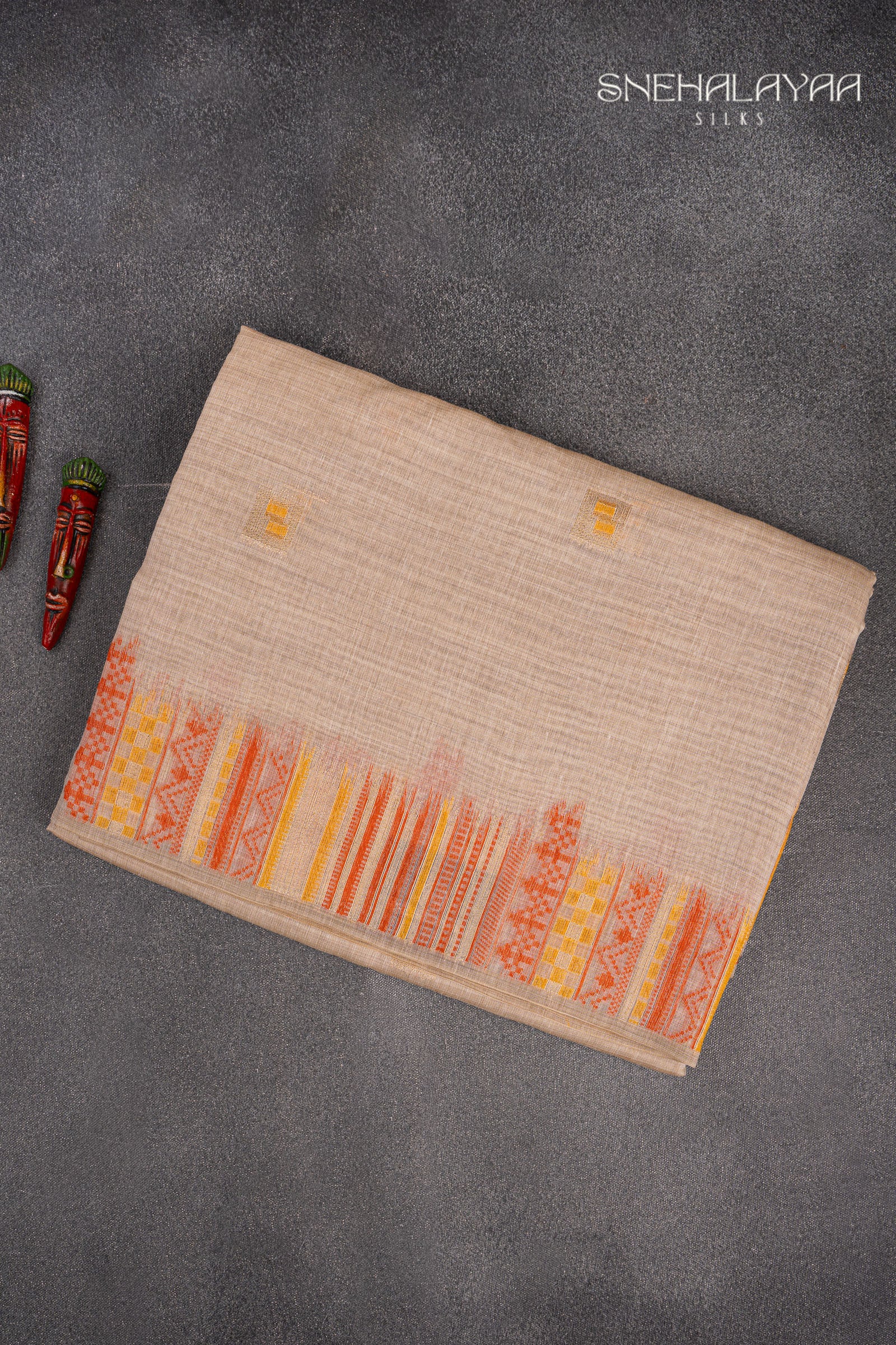 Beige Munga Cotton Saree