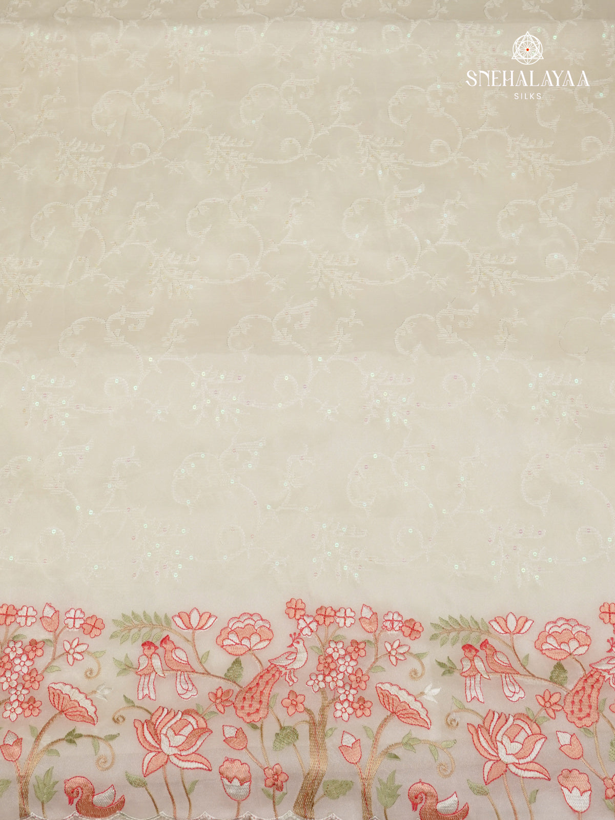 Cream Embroidery Designer Saree