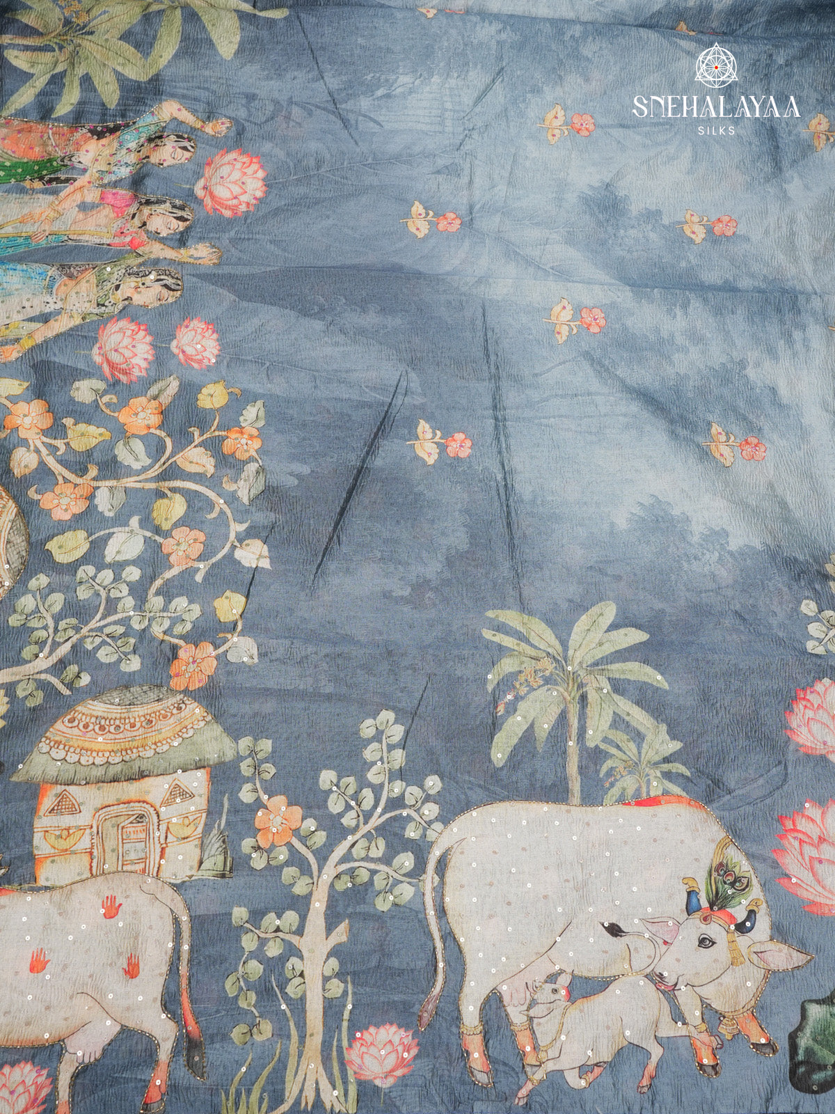 Grey Crush Embroidery Saree