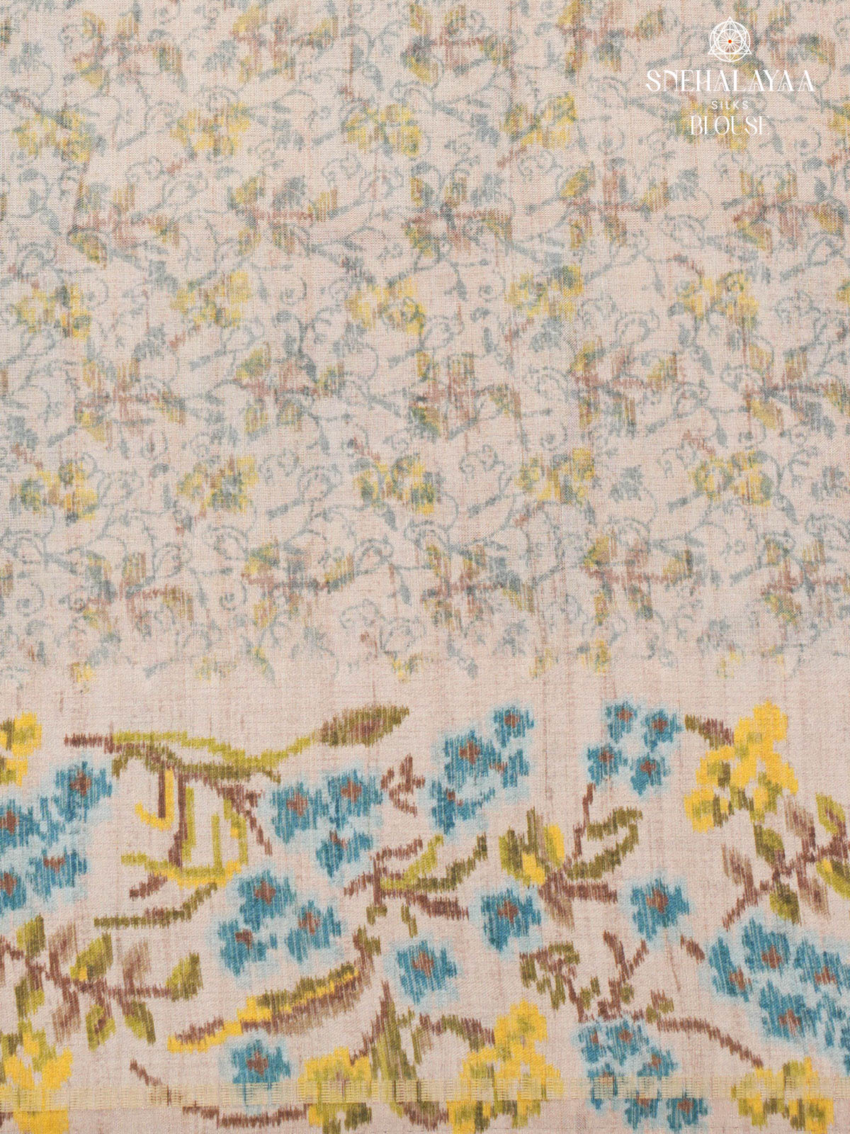 Peacock Blue Floral Printed Tussar Saree