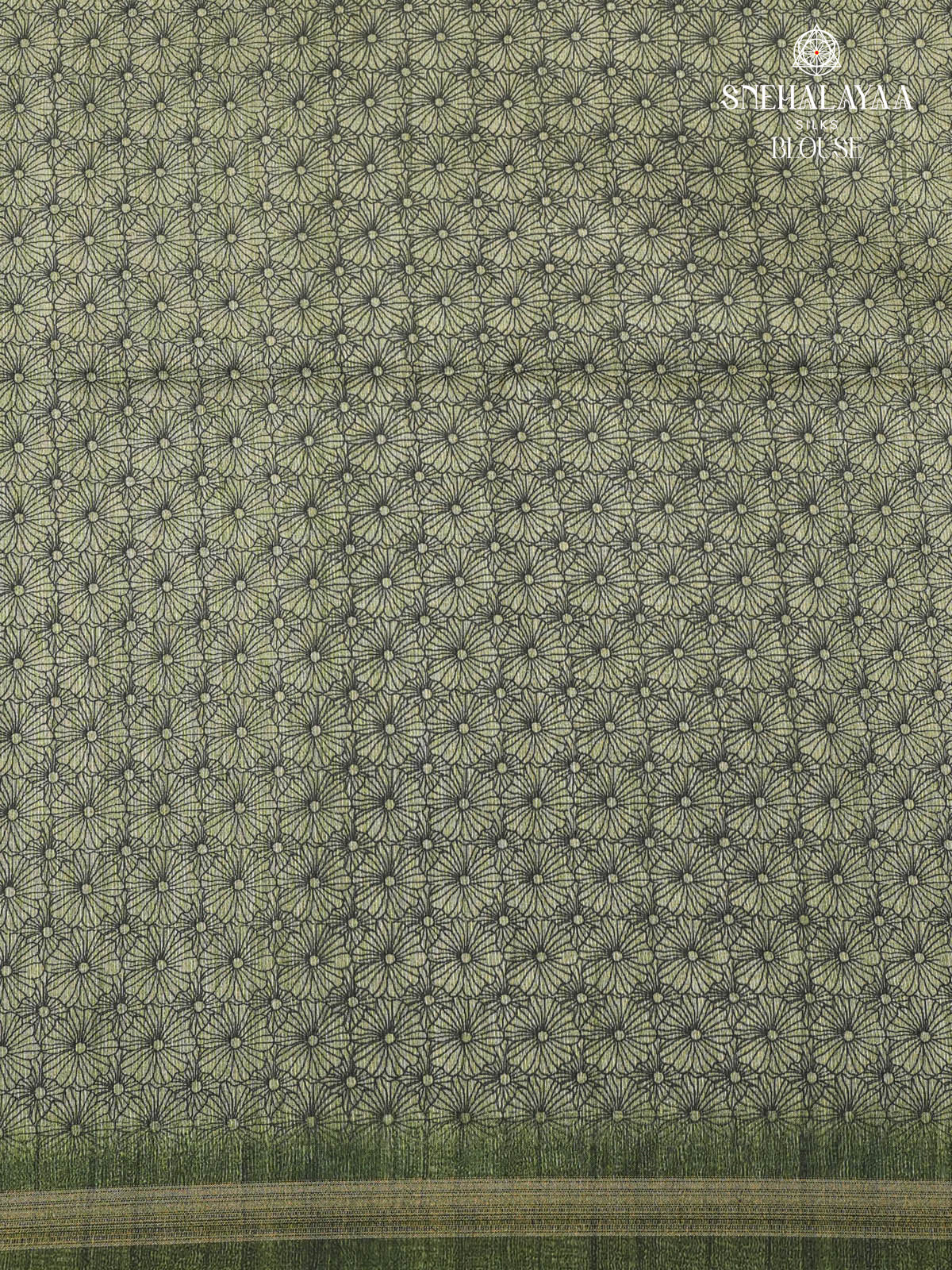 Sage Green Floral Printed Tussar Saree