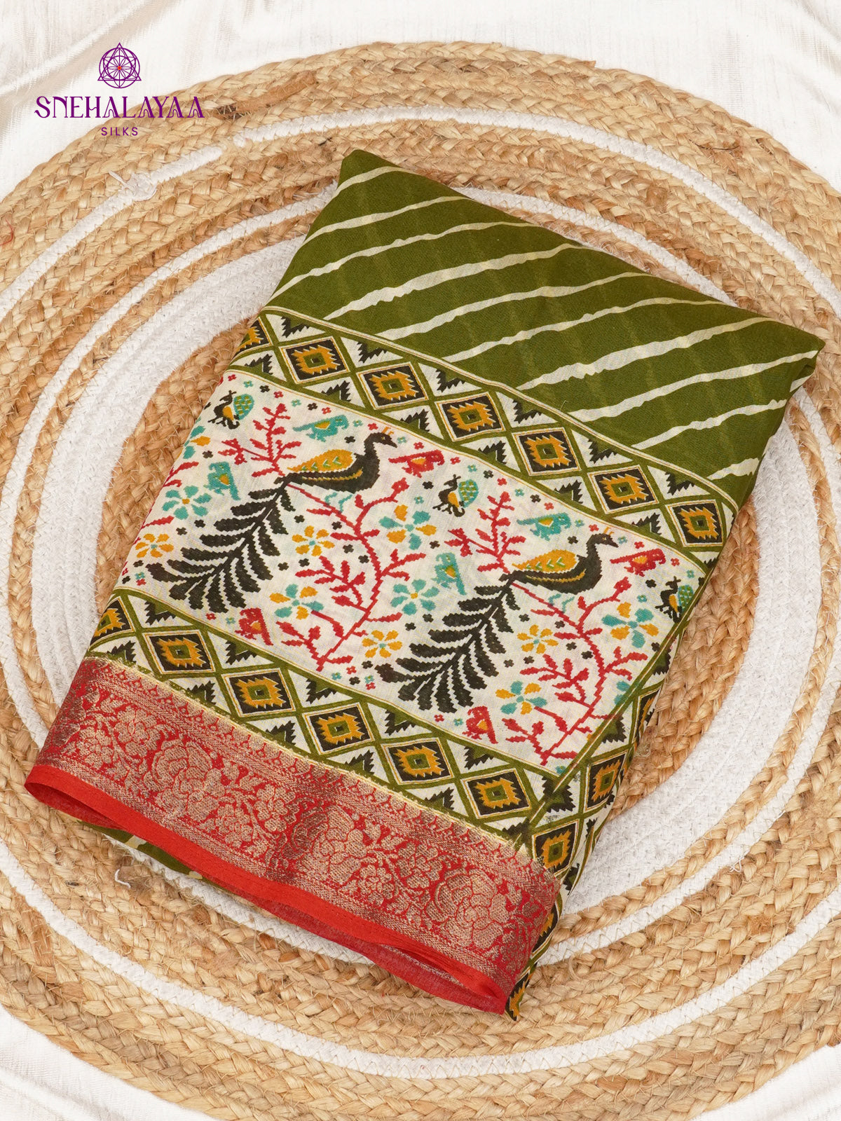 Olive Green Dola Silk Saree