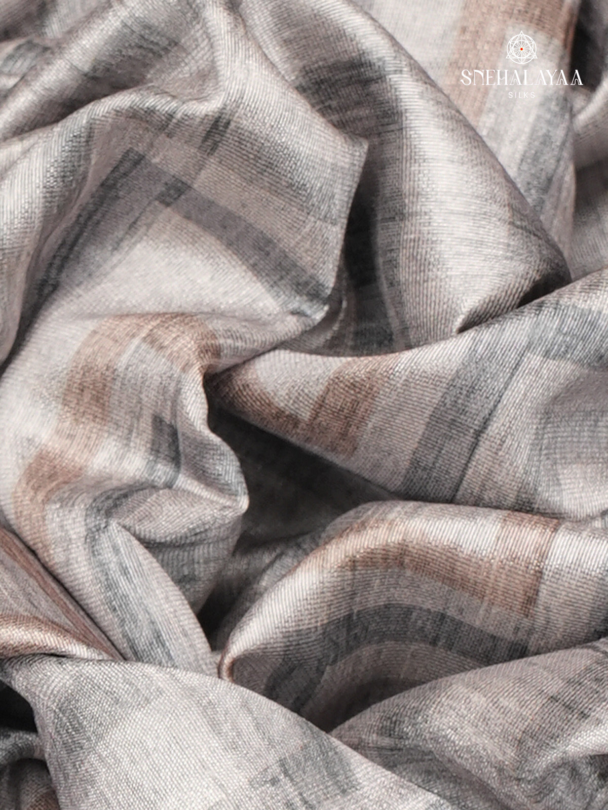 Grey Tussar Embroidery Saree