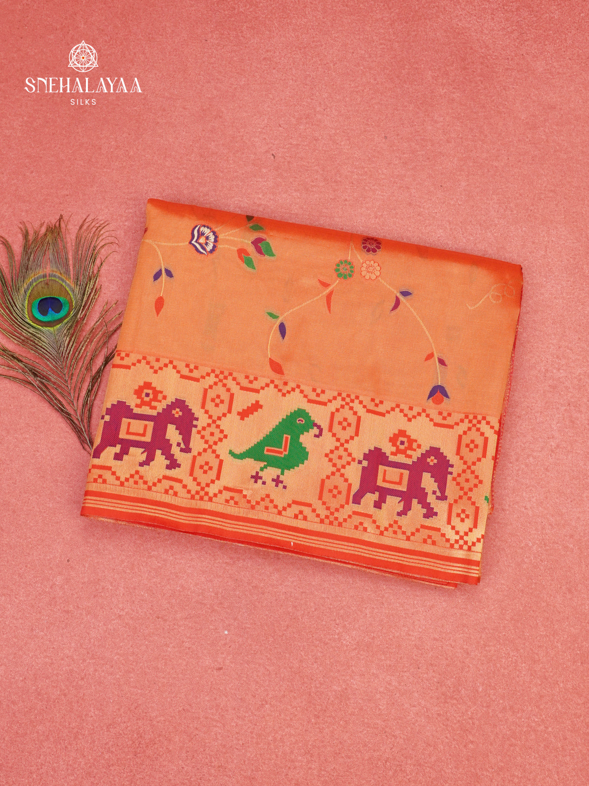 Rust Orange Tissue Paithani Saree