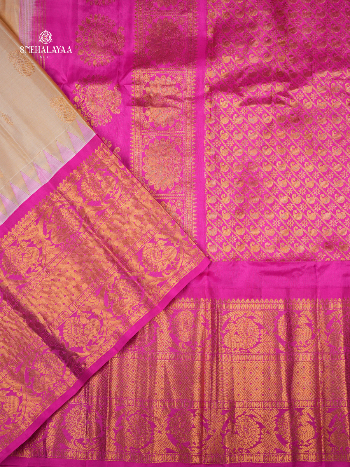 Cream Gadwal Silk Saree