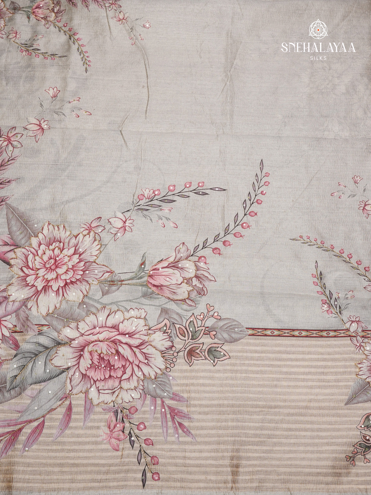 Beige Crush Embroidery Saree