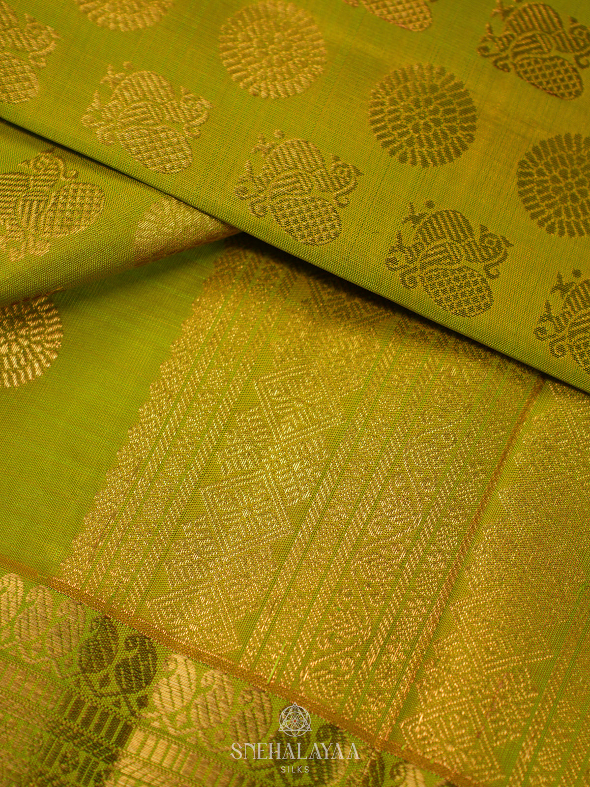 Lime Green Kanjivaram Silk Saree