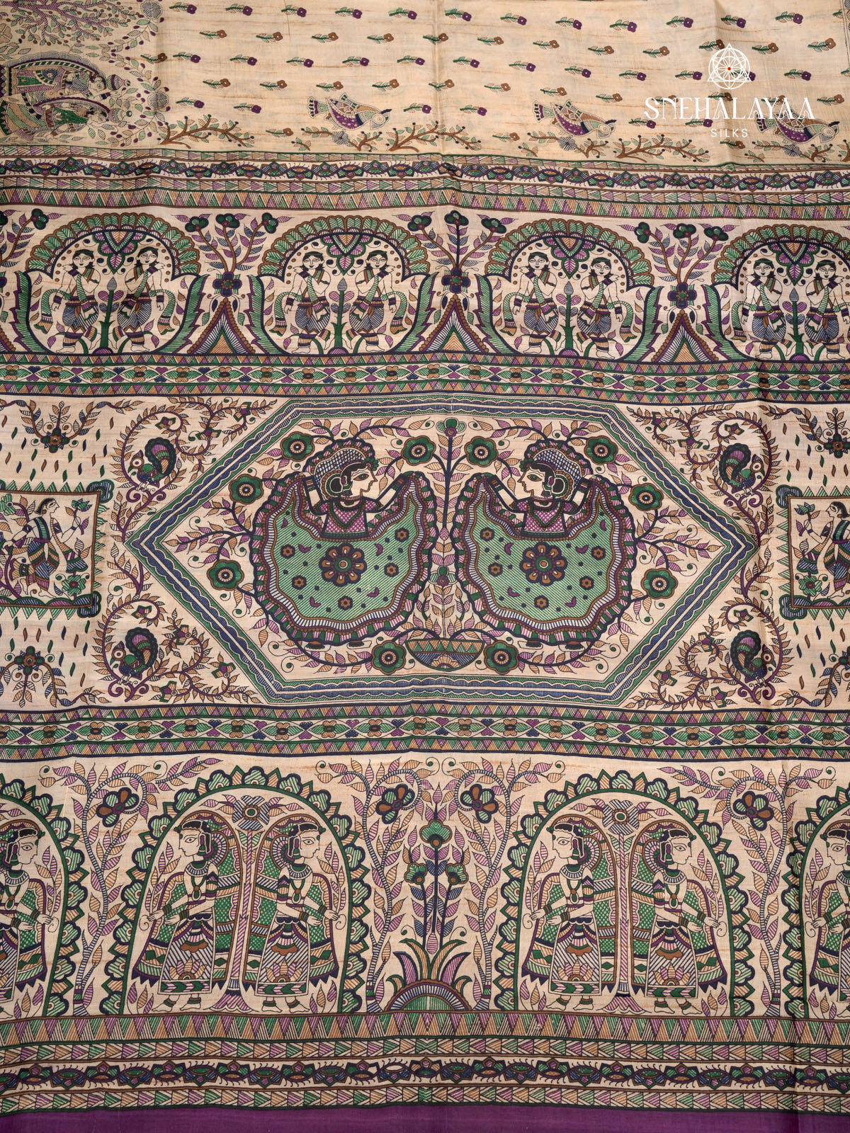 Sandal Printed Tussar Saree