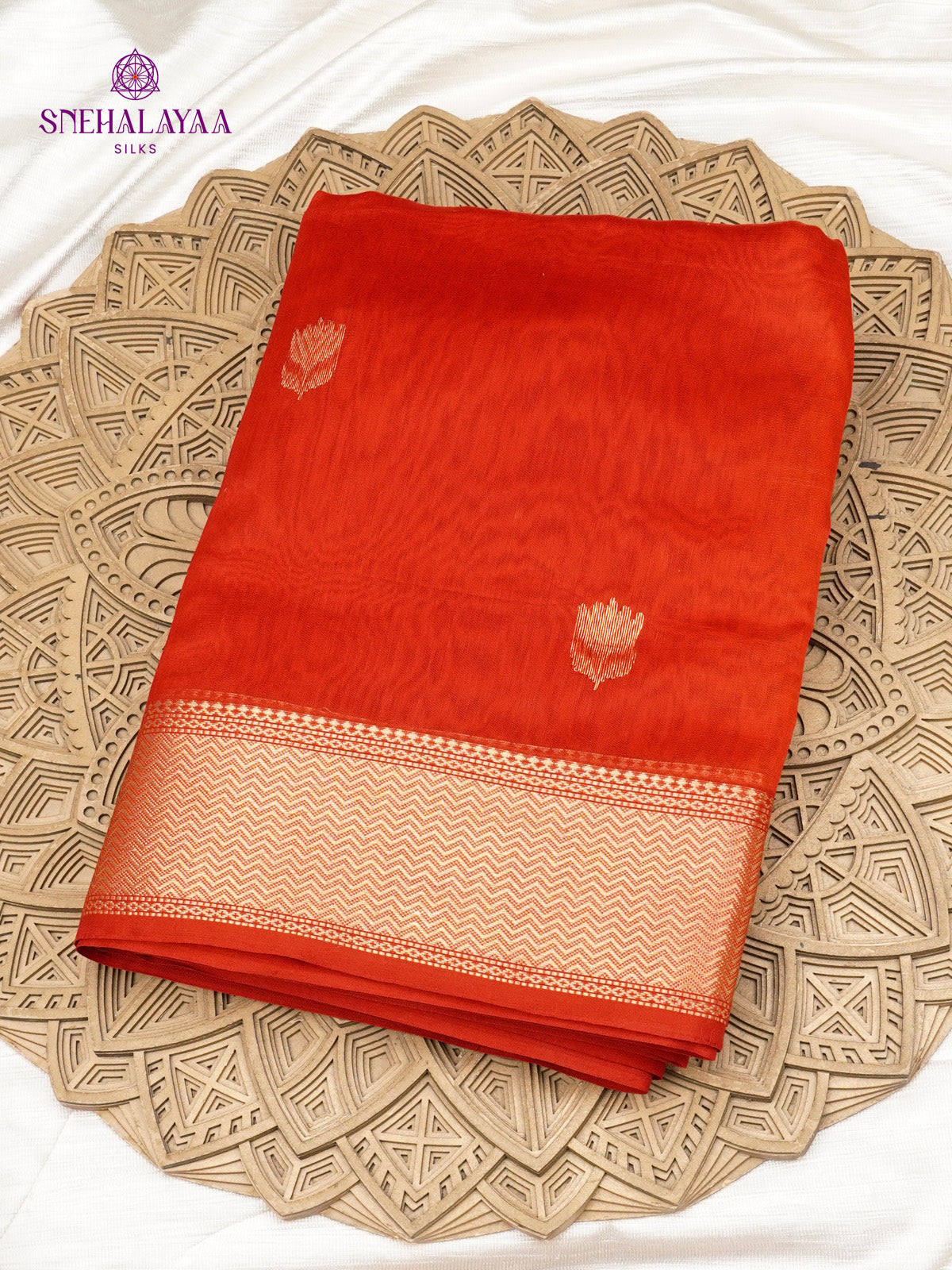Rust Orange Maheshwari Silk Cotton Saree