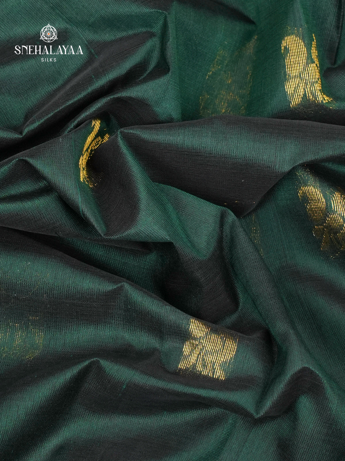 Dark Green Kuppadam Silk Cotton Saree with Zari Border