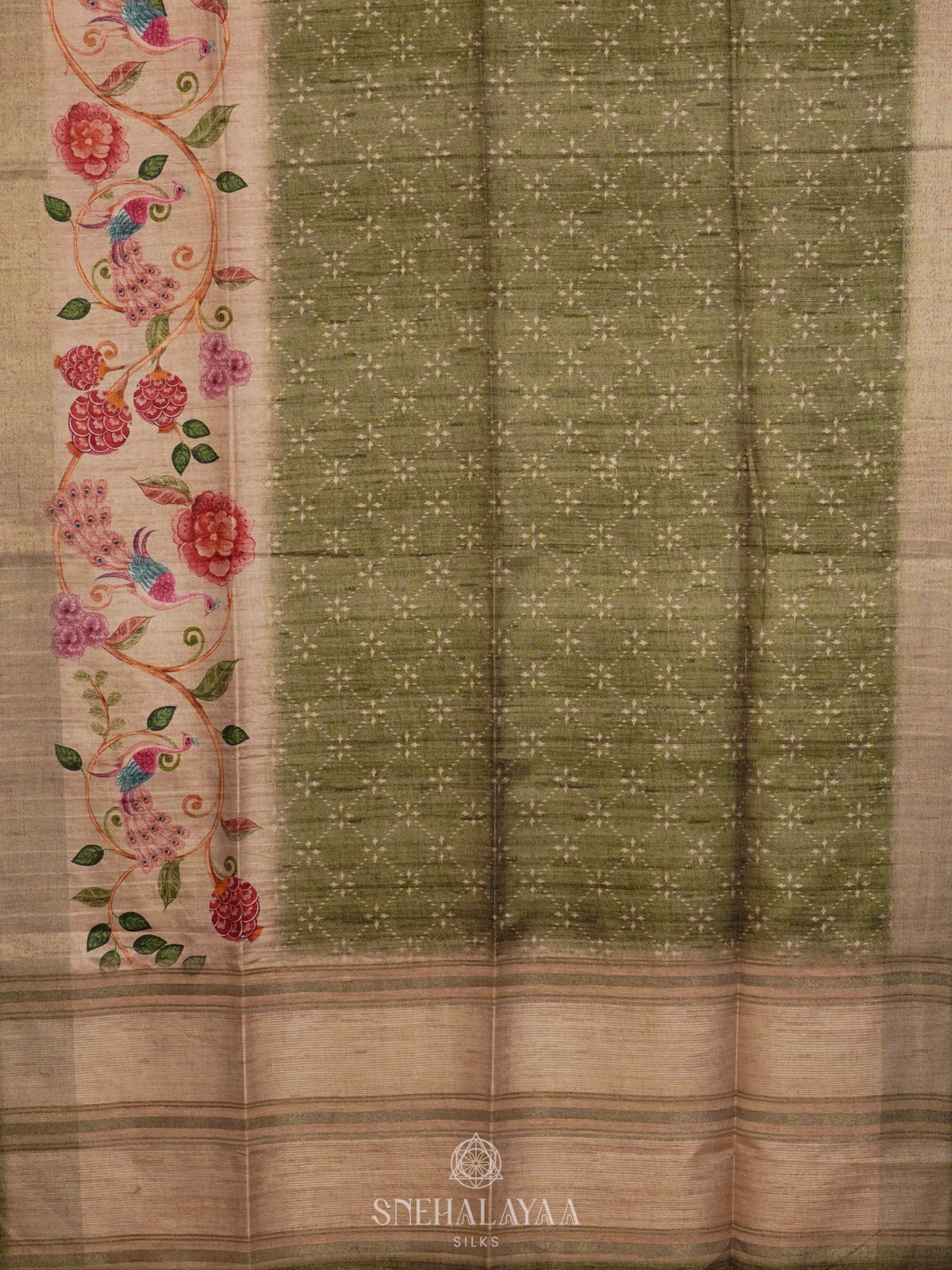 Olive Green Tussar Saree