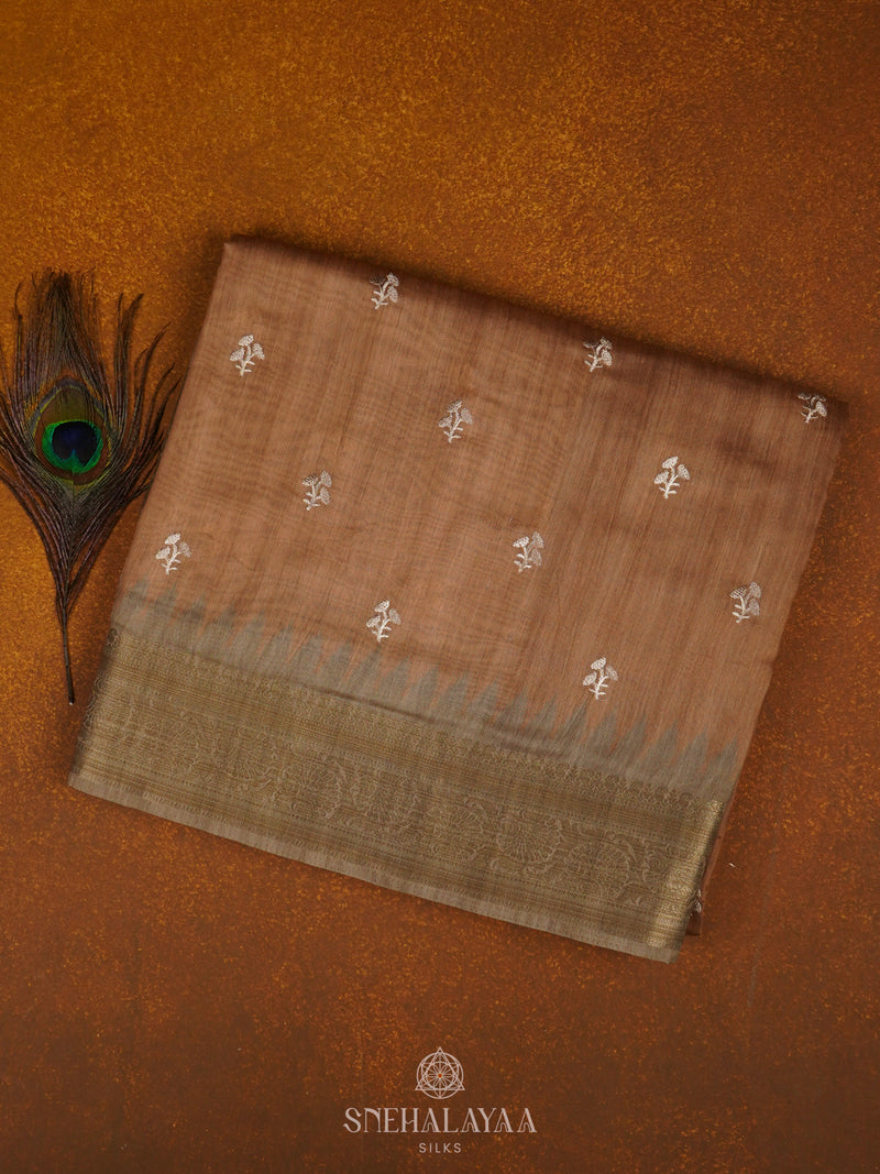 Orange Munga Tussar Saree