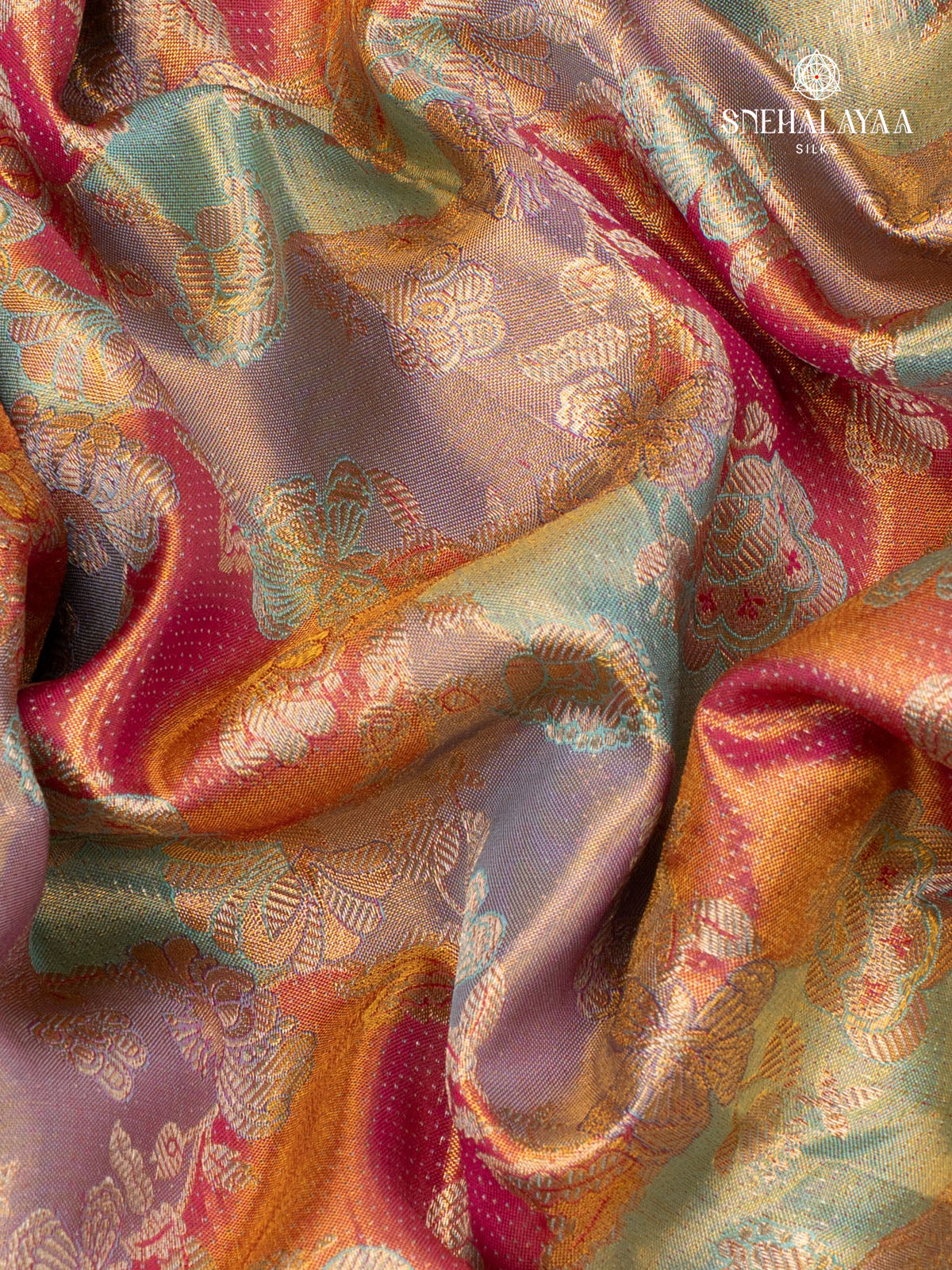 Peach Pink Tissue Kanjivaram Silk Saree