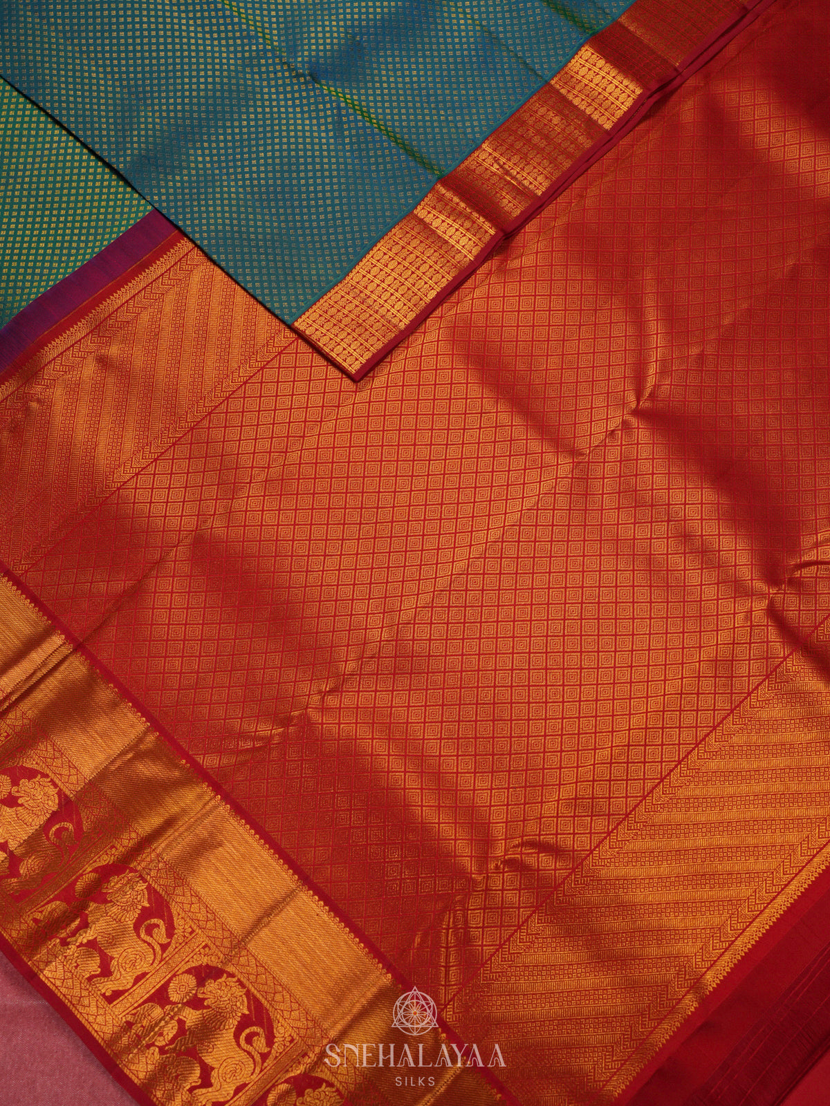 Peacock Blue Kanjivaram Silk Saree