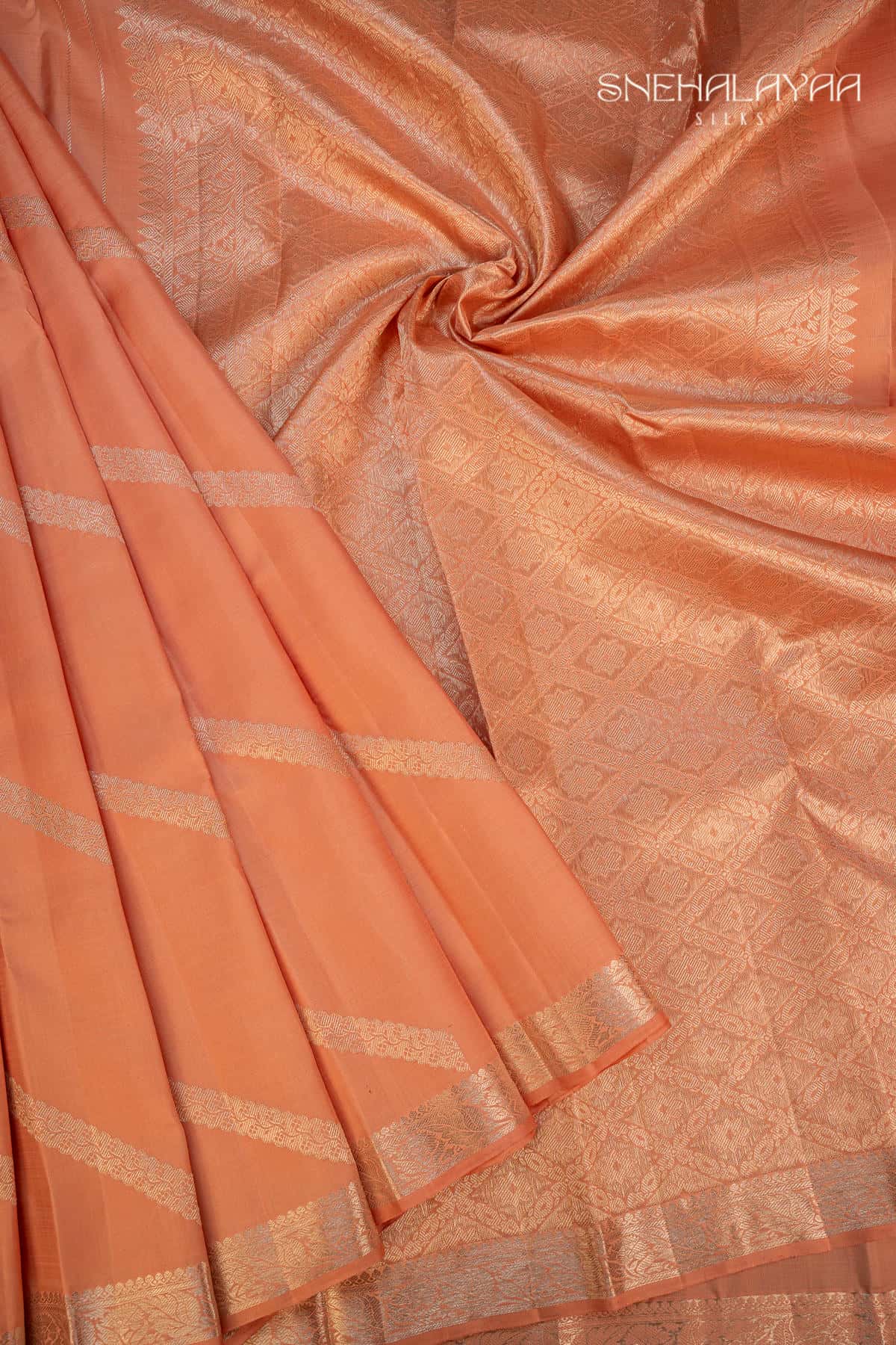 Peach Kancheevaram Designer Silk Saree