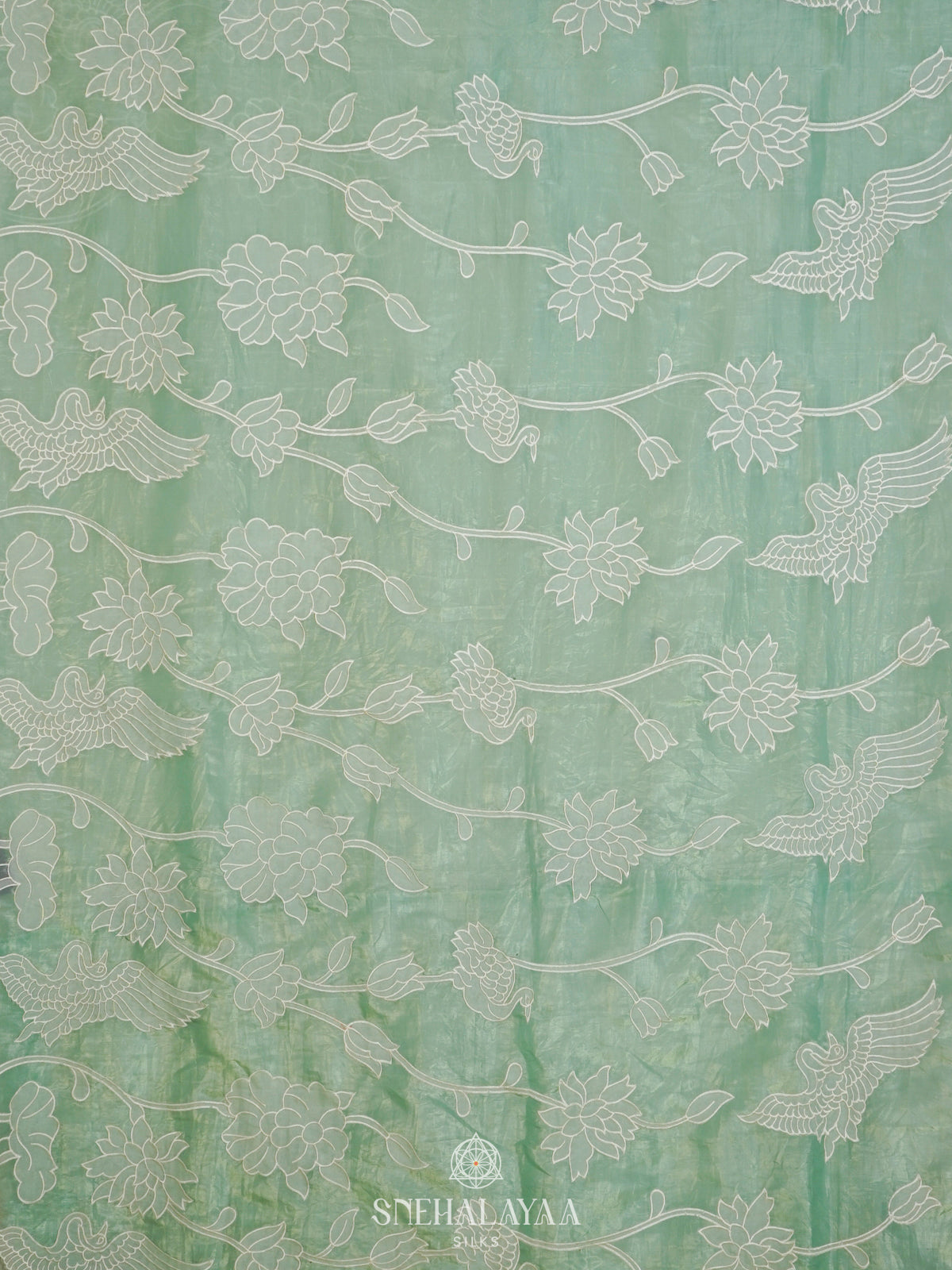 Ice Blue Crush Tissue Embroidery Saree