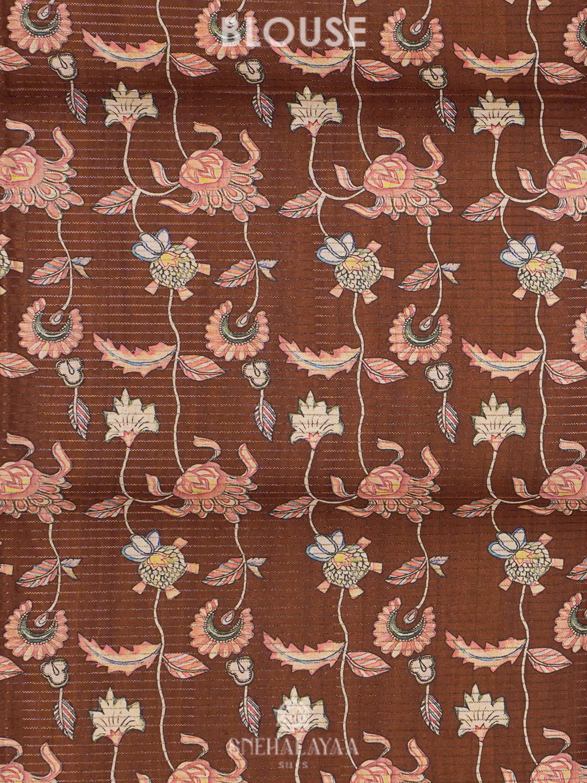 Brown Tussar Saree with Floral Prints