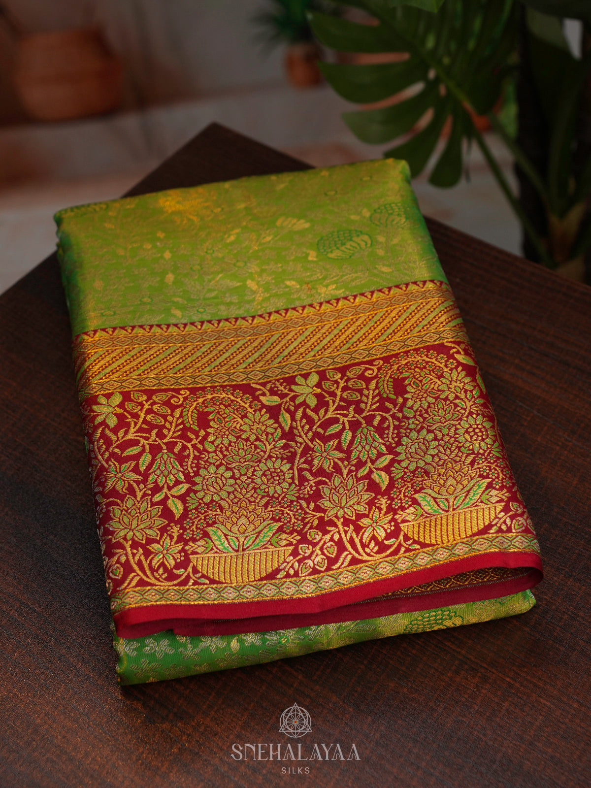Lime Green Kanjivaram Silk Saree