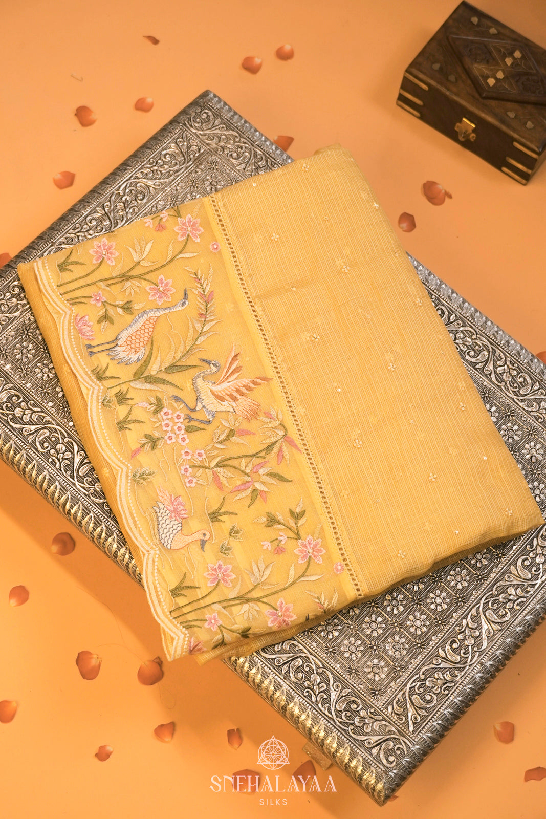 Yellow Kota Embroidery Saree